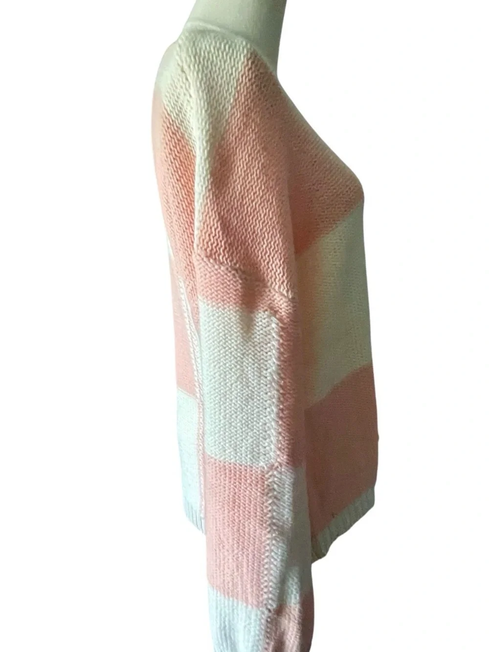 Hem & Thread Blush Pink/Peach Ivory Checkerboard Knit Sweater Sz L NWT - Picture 4 of 11